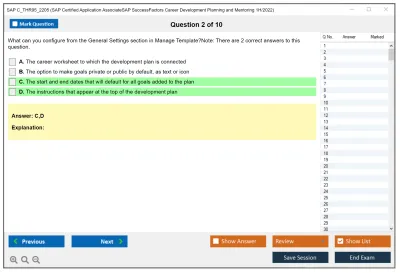 SAP C_THR95_2205 SAP Certified Application AssociateSAP SuccessFactors Career Development Planning and Mentoring 1H/2022 Practice test exam simulator test engine exam Prep practice test questions answers Image 2