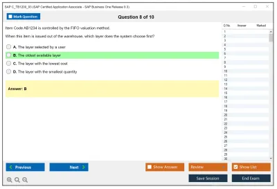 SAP C_TB1200_93 SAP Certified Application Associate - SAP Business One Release 9.3 Practice test exam simulator test engine exam Prep practice test questions answers Image 8