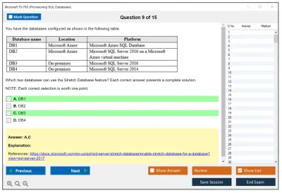 Microsoft 70-765 Provisioning SQL Databases Practice test exam simulator test engine exam Prep practice test questions answers Image 9