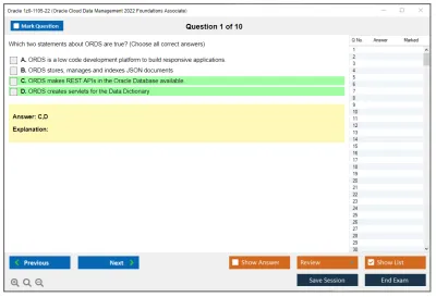 Oracle 1z0-1105-22 Oracle Cloud Data Management 2022 Foundations Associate Practice test exam simulator test engine exam Prep practice test questions answers Image 1