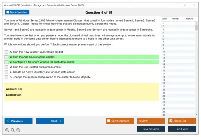 Microsoft 70-740 Installation, Storage, and Compute with Windows Server 2016 Practice test exam simulator test engine exam Prep practice test questions answers Image 6