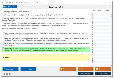 Oracle 1z0-1053 Oracle Benefits Cloud 2019 Implementation Essentials Practice test exam simulator test engine exam Prep practice test questions answers Image 6