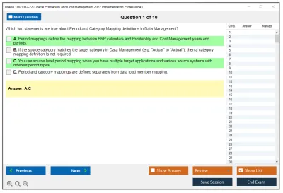 Oracle 1z0-1082-22 Oracle Profitability and Cost Management 2022 Implementation Professional Practice test exam simulator test engine exam Prep practice test questions answers Image 1