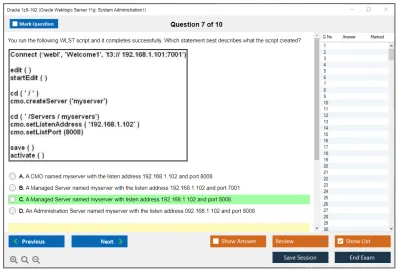 Oracle 1z0-102 Oracle Weblogic Server 11g: System Administration I Practice test exam simulator test engine exam Prep practice test questions answers Image 7