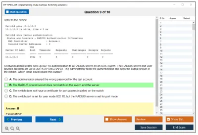 HP HPE6-A45 Implementing Aruba Campus Switching solutions Practice test exam simulator test engine exam Prep practice test questions answers Image 9