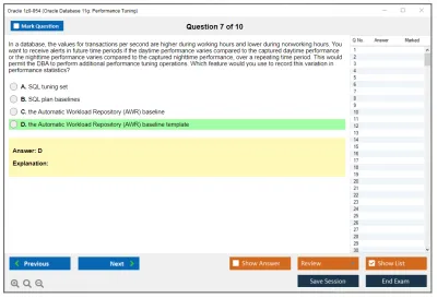 Oracle 1z0-054 Oracle Database 11g: Performance Tuning Practice test exam simulator test engine exam Prep practice test questions answers Image 7