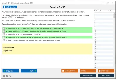 Microsoft 70-742 Identity with Windows Server 2016 Practice test exam simulator test engine exam Prep practice test questions answers Image 6