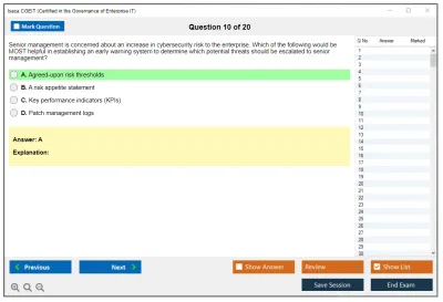 Isaca CGEIT Certified in the Governance of Enterprise IT Exam Practice test exam simulator test engine exam Prep practice test questions answers Image 10
