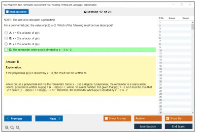 Test Prep SAT-Test Scholastic Assessment Test: Reading, Writing and Language, Mathematics Practice test exam simulator test engine exam Prep practice test questions answers Image 17