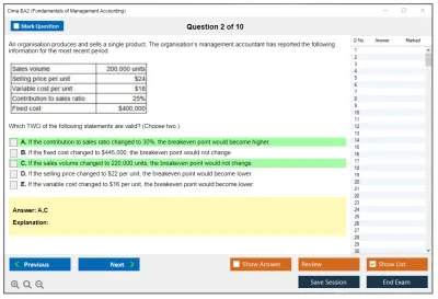Cima BA2 Fundamentals of Management Accounting Practice test exam simulator test engine exam Prep practice test questions answers Image 2