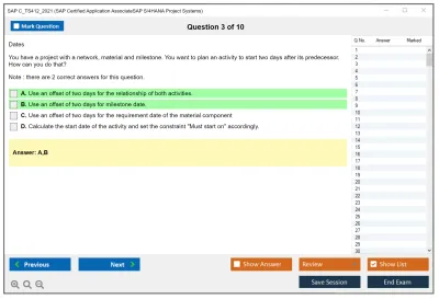 SAP C_TS412_2021 SAP Certified Associate - SAP S/4HANA Project Systems Practice test exam simulator test engine exam Prep practice test questions answers Image 3