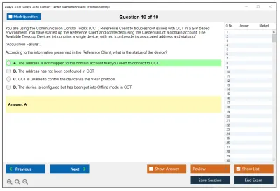 Avaya 3301 Avaya Aura Contact Center Maintenance and Troubleshooting Practice test exam simulator test engine exam Prep practice test questions answers Image 10