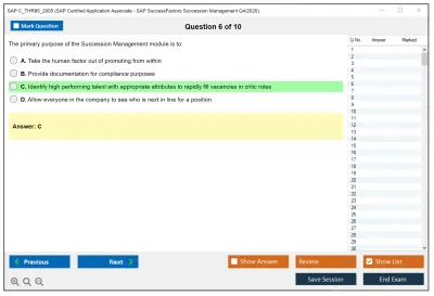 SAP C_THR85_2005 SAP Certified Application Associate - SAP SuccessFactors Succession Management Q4/2020 Practice test exam simulator test engine exam Prep practice test questions answers Image 6