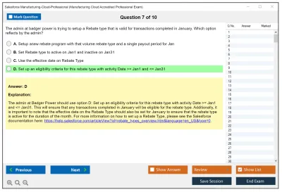 Salesforce Manufacturing-Cloud-Professional Manufacturing Cloud Accredited Professional Practice test exam simulator test engine exam Prep practice test questions answers Image 7