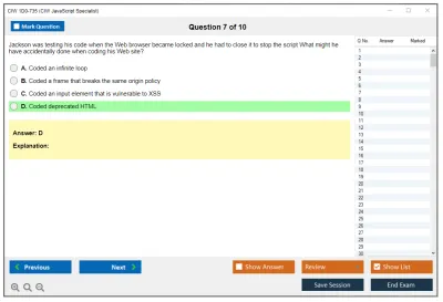 CIW 1D0-735 CIW JavaScript Specialist Practice test exam simulator test engine exam Prep practice test questions answers Image 7