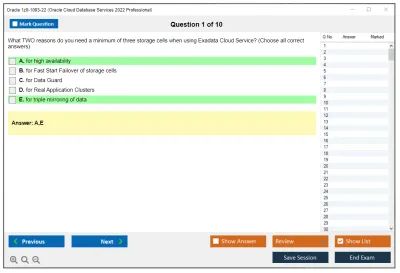 Oracle 1z0-1093-22 Oracle Cloud Database Services 2022 Professional Practice test exam simulator test engine exam Prep practice test questions answers Image 1