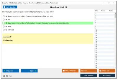 Oracle 1z0-996-22 Oracle Utilities Customer Cloud Service 2022 Implementation Professional Practice test exam simulator test engine exam Prep practice test questions answers Image 10