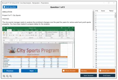 Microsoft 77-727 Excel 2016: Core Data Analysis, Manipulation, and Presentation Practice test exam simulator test engine exam Prep practice test questions answers Image 1