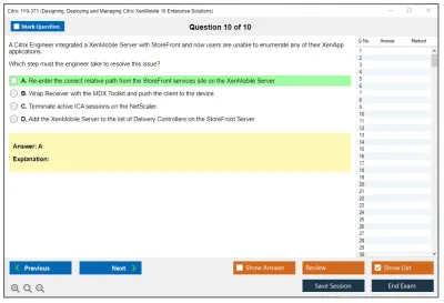 Citrix 1Y0-371 Designing, Deploying and Managing Citrix XenMobile 10 Enterprise Solutions Practice test exam simulator test engine exam Prep practice test questions answers Image 10