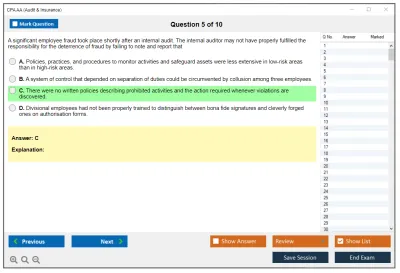 CPA AA Audit & Insurance Practice test exam simulator test engine exam Prep practice test questions answers Image 5