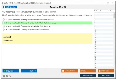 Oracle 1z0-1075-22 Oracle Manufacturing Cloud 2022 Implementation Professional Practice test exam simulator test engine exam Prep practice test questions answers Image 10