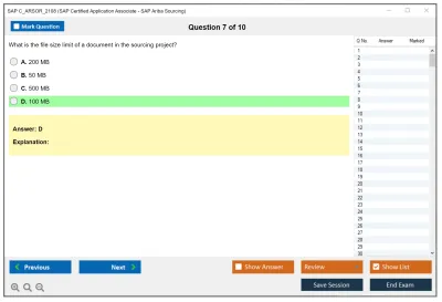 SAP C_ARSOR_2108 SAP Certified Application Associate - SAP Ariba Sourcing Practice test exam simulator test engine exam Prep practice test questions answers Image 7