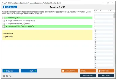 Avaya 71400X Avaya Equinox Solution with Avaya Aura Collaboration Applications Integration Exam Practice test exam simulator test engine exam Prep practice test questions answers Image 5