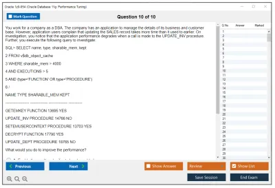 Oracle 1z0-054 Oracle Database 11g: Performance Tuning Practice test exam simulator test engine exam Prep practice test questions answers Image 10
