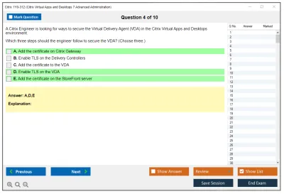 Citrix 1Y0-312 Citrix Virtual Apps and Desktops 7 Advanced Administration Practice test exam simulator test engine exam Prep practice test questions answers Image 4