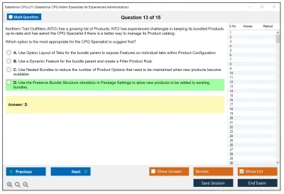Salesforce CPQ-211 Salesforce CPQ Admin Essentials for Experienced Administrators Practice test exam simulator test engine exam Prep practice test questions answers Image 13