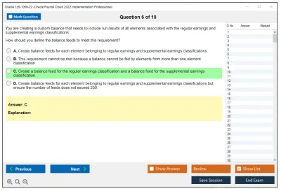 Oracle 1z0-1050-22 Oracle Payroll Cloud 2022 Implementation Professional Practice test exam simulator test engine exam Prep practice test questions answers Image 6