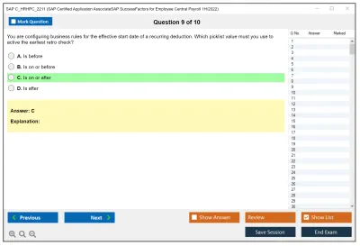 SAP C_HRHPC_2211 SAP Certified Application AssociateSAP SuccessFactors for Employee Central Payroll 1H/2022 Practice test exam simulator test engine exam Prep practice test questions answers Image 9