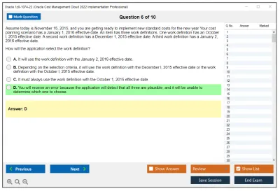 Oracle 1z0-1074-22 Oracle Cost Management Cloud 2022 Implementation Professional Practice test exam simulator test engine exam Prep practice test questions answers Image 6