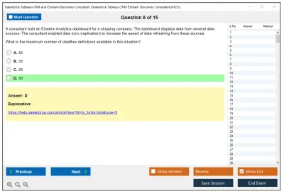 Salesforce Tableau-CRM-and-Einstein-Discovery-Consultant Salesforce Tableau CRM Einstein Discovery Consultant Practice test exam simulator test engine exam Prep practice test questions answers Image 8