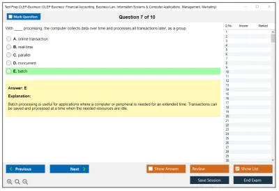 Test Prep CLEP-Business CLEP Business: Financial Accounting, Business Law, Information Systems & Computer Applications, Management, Marketing Practice test exam simulator test engine exam Prep practice test questions answers Image 7