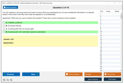 SAP C_ARSOR_2108 SAP Certified Application Associate - SAP Ariba Sourcing Practice test exam simulator test engine exam Prep practice test questions answers Image 2