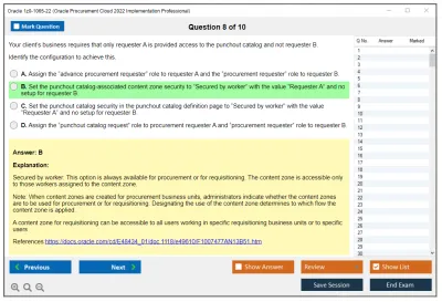Oracle 1z0-1065-22 Oracle Procurement Cloud 2022 Implementation Professional Practice test exam simulator test engine exam Prep practice test questions answers Image 8