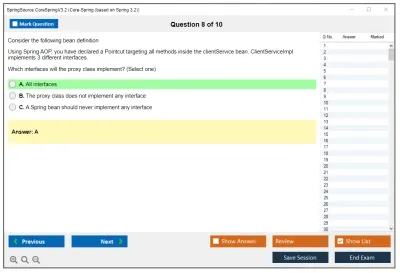 SpringSource CoreSpringV3.2 Core-Spring (based on Spring 3.2) Practice test exam simulator test engine exam Prep practice test questions answers Image 8