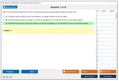 SpringSource CoreSpringV3.2 Core-Spring (based on Spring 3.2) Practice test exam simulator test engine exam Prep practice test questions answers Image 7