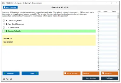 Citrix 1Y0-203 Citrix XenApp and XenDesktop 7.15 Administration Practice test exam simulator test engine exam Prep practice test questions answers Image 10