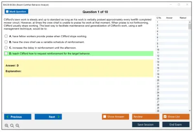 BACB BCBA Board Certified Behavior Analyst Practice test exam simulator test engine exam Prep practice test questions answers Image 1