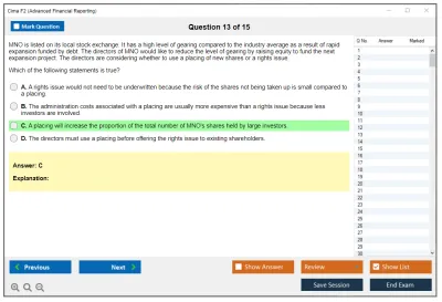 Cima F2 F2 - Advanced Financial Reporting Practice test exam simulator test engine exam Prep practice test questions answers Image 13