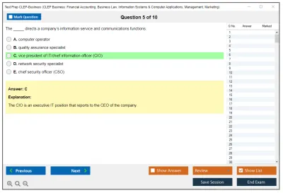 Test Prep CLEP-Business CLEP Business: Financial Accounting, Business Law, Information Systems & Computer Applications, Management, Marketing Practice test exam simulator test engine exam Prep practice test questions answers Image 5