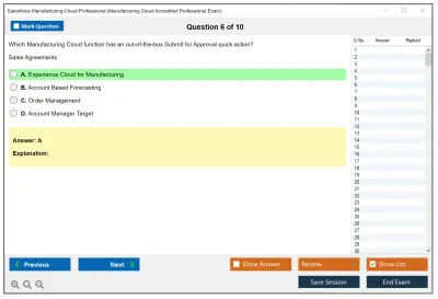 Salesforce Manufacturing-Cloud-Professional Manufacturing Cloud Accredited Professional Practice test exam simulator test engine exam Prep practice test questions answers Image 6