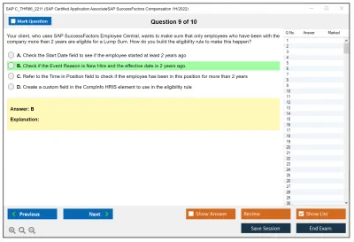 SAP C_THR86_2211 SAP Certified Application AssociateSAP SuccessFactors Compensation 1H/2022 Practice test exam simulator test engine exam Prep practice test questions answers Image 9