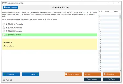 CPA MA Management Accounting Practice test exam simulator test engine exam Prep practice test questions answers Image 7