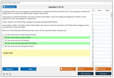 Microsoft 77-884 Outlook 2010 Practice test exam simulator test engine exam Prep practice test questions answers Image 3