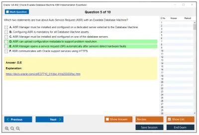 Oracle 1z0-902 Oracle Exadata Database Machine X9M Implementation Essentials Practice test exam simulator test engine exam Prep practice test questions answers Image 5