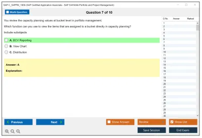 SAP C_S4PPM_1909 SAP Certified Application Associate - SAP S/4HANA Portfolio and Project Management Practice test exam simulator test engine exam Prep practice test questions answers Image 7