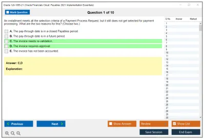 Oracle 1z0-1055-21 Oracle Financials Cloud: Payables 2021 Implementation Essentials Practice test exam simulator test engine exam Prep practice test questions answers Image 1